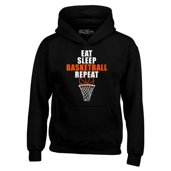 Shop4Ever Men's Eat Sleep Basketball Repeat Hooded Sweatshirt Hoodie Small Black