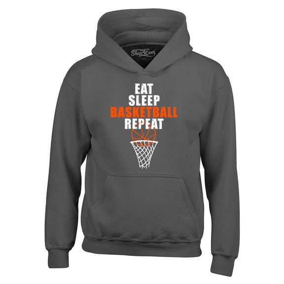 Shop4Ever Men's Eat Sleep Basketball Repeat Hooded Sweatshirt Hoodie Small Charcoal