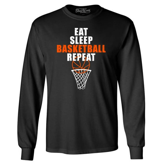 Shop4Ever Men's Eat Sleep Basketball Repeat Long Sleeve Shirt Medium Black