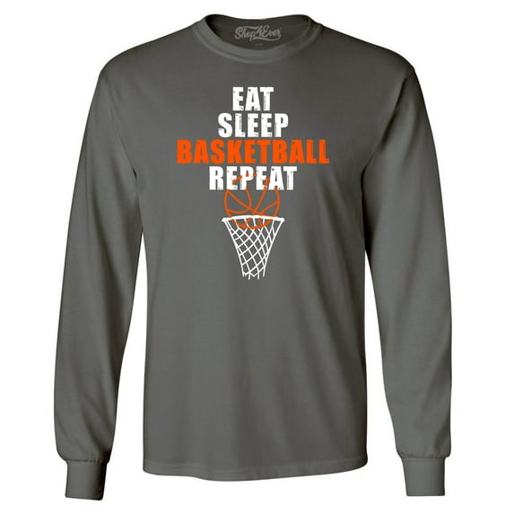Shop4Ever Men's Eat Sleep Basketball Repeat Long Sleeve Shirt XX-Large Charcoal