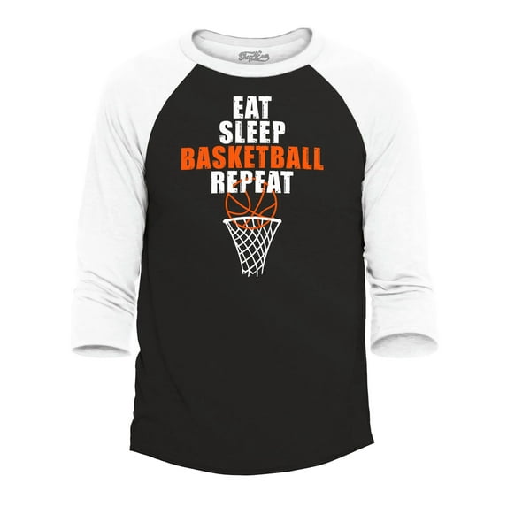 Shop4Ever Men's Eat Sleep Basketball Repeat Raglan Baseball Shirt X-Large Black/White