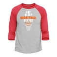 thumbnail image 1 of Shop4Ever Men's Eat Sleep Basketball Repeat Raglan Baseball Shirt XXX-Large Heather Grey/Red, 1 of 4