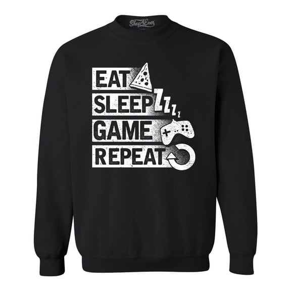 Shop4Ever Men's Eat Sleep Game Repeat Crewneck Sweatshirt X-Large Black