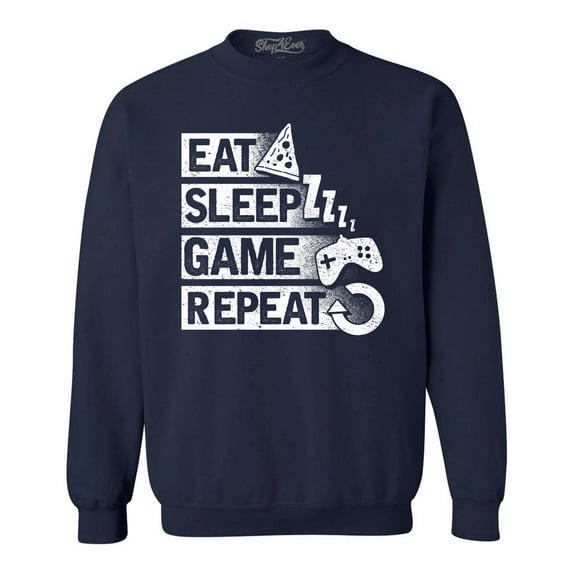 Shop4Ever Men's Eat Sleep Game Repeat Crewneck Sweatshirt XX-Large Navy