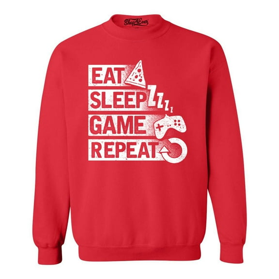 Shop4Ever Men's Eat Sleep Game Repeat Crewneck Sweatshirt XX-Large Red