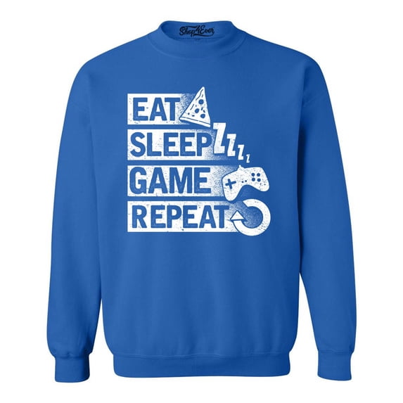 Shop4Ever Men's Eat Sleep Game Repeat Crewneck Sweatshirt XXX-Large Royal Blue