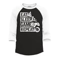 thumbnail image 1 of Shop4Ever Men's Eat Sleep Game Repeat Gamer Raglan Baseball Shirt Small Black/White, 1 of 5