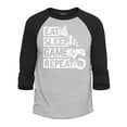 thumbnail image 1 of Shop4Ever Men's Eat Sleep Game Repeat Gamer Raglan Baseball Shirt X-Small Heather Grey/Black, 1 of 5
