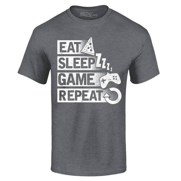 Shop4Ever Men's Eat Sleep Game Repeat Graphic T-shirt Small Dark Heather