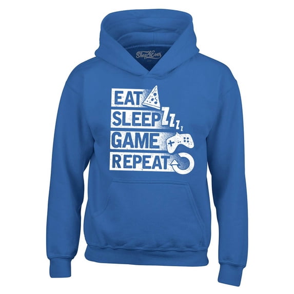 Shop4Ever Men's Eat Sleep Game Repeat Hooded Sweatshirt Hoodie Small Royal Blue
