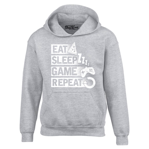 Shop4Ever Men's Eat Sleep Game Repeat Hooded Sweatshirt Hoodie XX-Large Sports Grey