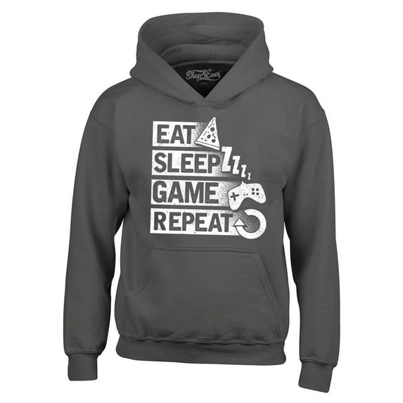 Shop4Ever Men's Eat Sleep Game Repeat Hooded Sweatshirt Hoodie XXX-Large Charcoal