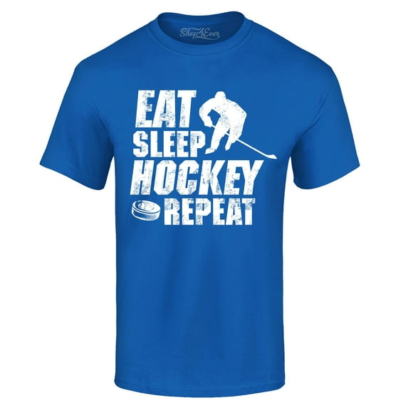 Shop4Ever Men's Eat Sleep Hockey Repeat Graphic T-shirt XX-Large Royal Blue