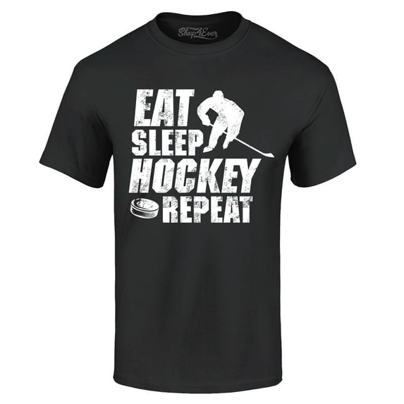 Shop4Ever Men's Eat Sleep Hockey Repeat Graphic T-shirt XXXXX-Large Black
