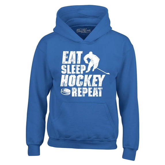 Shop4Ever Men's Eat Sleep Hockey Repeat Hooded Sweatshirt Hoodie Medium Royal Blue