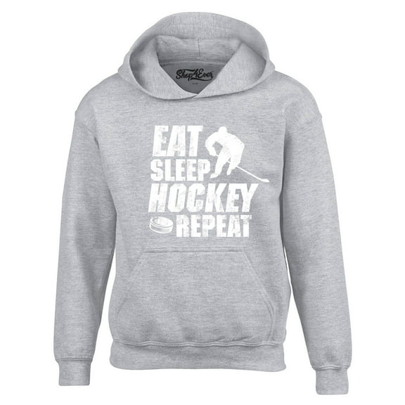 Shop4Ever Men's Eat Sleep Hockey Repeat  Hooded Sweatshirt Hoodie X-Large Sports Grey