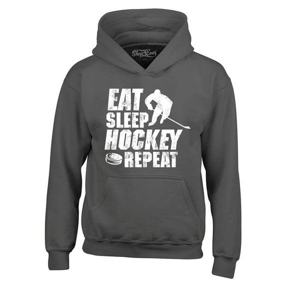 Shop4Ever Men's Eat Sleep Hockey Repeat Hooded Sweatshirt Hoodie XX-Large Charcoal