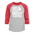 thumbnail image 1 of Shop4Ever Men's Eat Sleep Hockey Repeat  Raglan Baseball Shirt Small Heather Grey/Red, 1 of 4