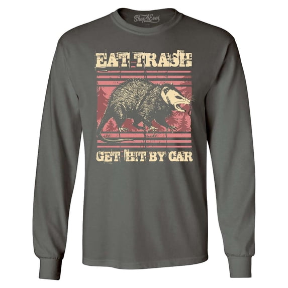 Shop4Ever Men's Eat Trash Get Hit by Car Long Sleeve Shirt Small Charcoal