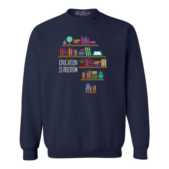 Shop4Ever Men's Education is Freedom African History Books Crewneck Sweatshirt Small Navy