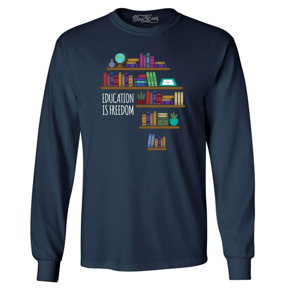 Shop4Ever Men's Education is Freedom African History Books Long Sleeve Shirt Large Navy