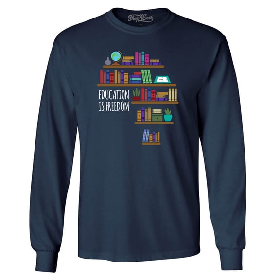 Shop4Ever Men's Education is Freedom African History Books Long Sleeve Shirt Small Navy