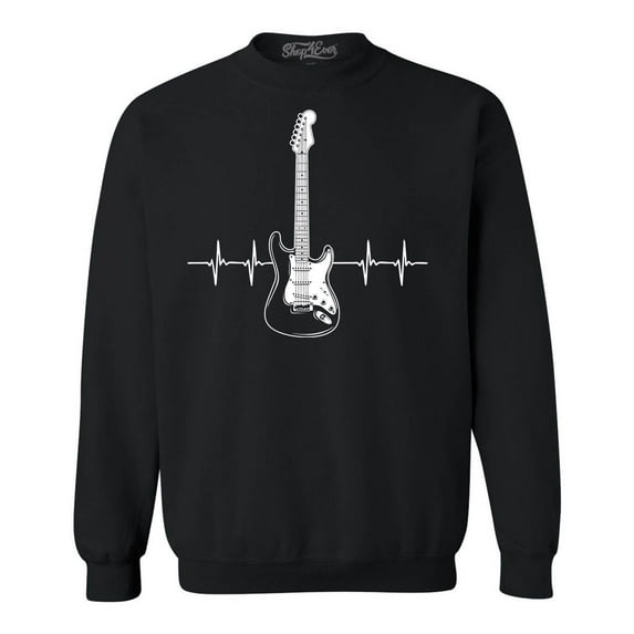 Shop4Ever Men's Electric Guitar Heartbeat Musician Crewneck Sweatshirt Medium Black