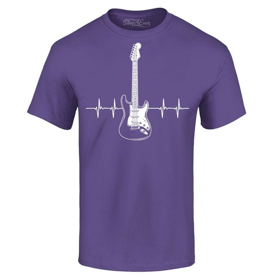 Shop4Ever Men's Electric Guitar Heartbeat Musician Graphic T-shirt Large Purple