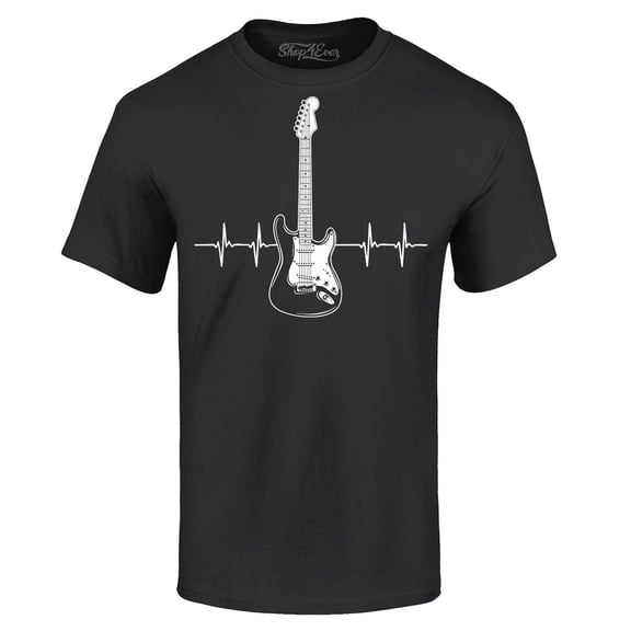 Shop4Ever Men's Electric Guitar Heartbeat Musician Graphic T-shirt X-Large Black