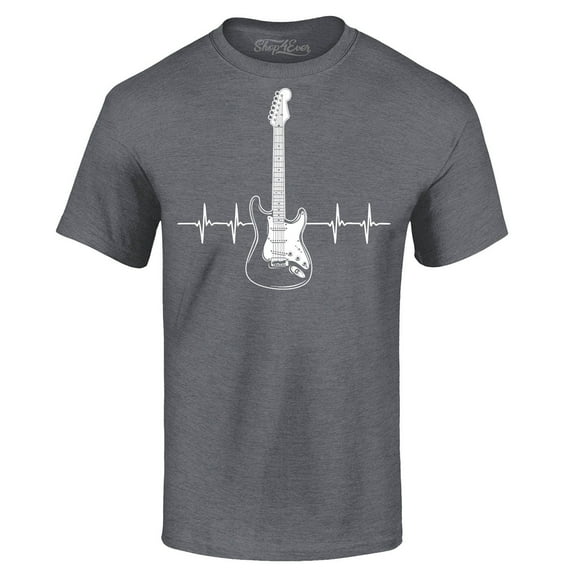 Shop4Ever Men's Electric Guitar Heartbeat Musician Graphic T-shirt X-Large Dark Heather