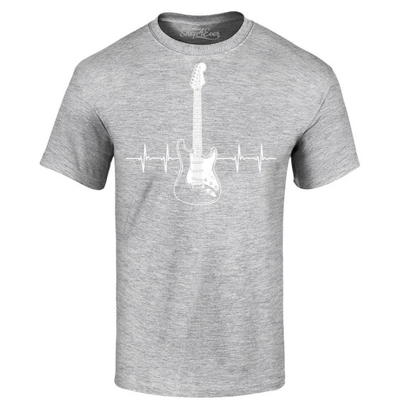 Shop4Ever Men's Electric Guitar Heartbeat Musician Graphic T-shirt XXX-Large Sports Grey