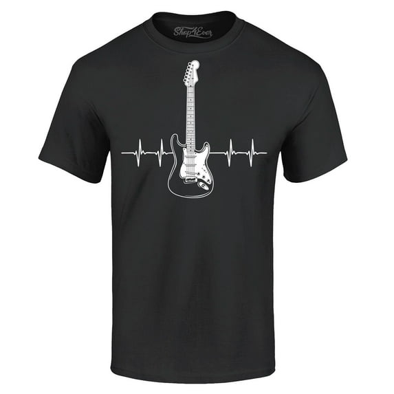 Shop4Ever Men's Electric Guitar Heartbeat Musician Graphic T-shirt XXXX-Large Black