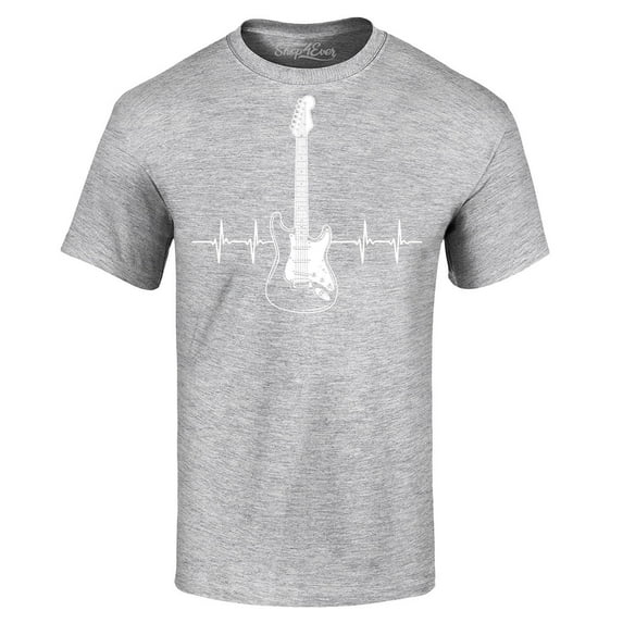 Shop4Ever Men's Electric Guitar Heartbeat Musician Graphic T-shirt XXXX-Large Sports Grey
