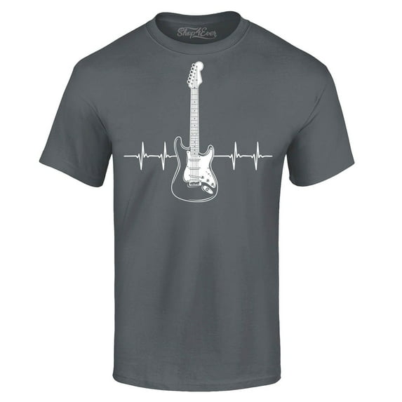Shop4Ever Men's Electric Guitar Heartbeat Musician Graphic T-shirt XXXXX-Large Charcoal