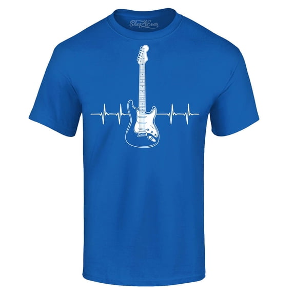 Shop4Ever Men's Electric Guitar Heartbeat Musician Graphic T-shirt XXXXX-Large Royal Blue