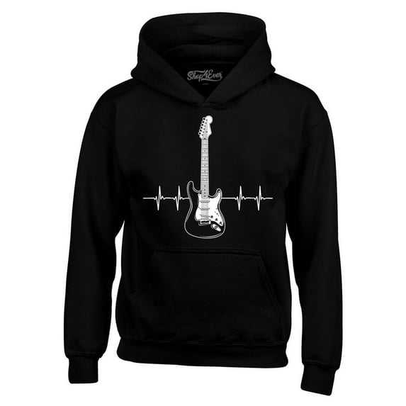 Shop4Ever Men's Electric Guitar Heartbeat Musician Hooded Sweatshirt Hoodie Large Black