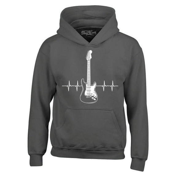 Shop4Ever Men's Electric Guitar Heartbeat Musician Hooded Sweatshirt Hoodie Large Charcoal