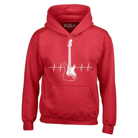 Shop4Ever Men's Electric Guitar Heartbeat Musician Hooded Sweatshirt Hoodie Medium Red