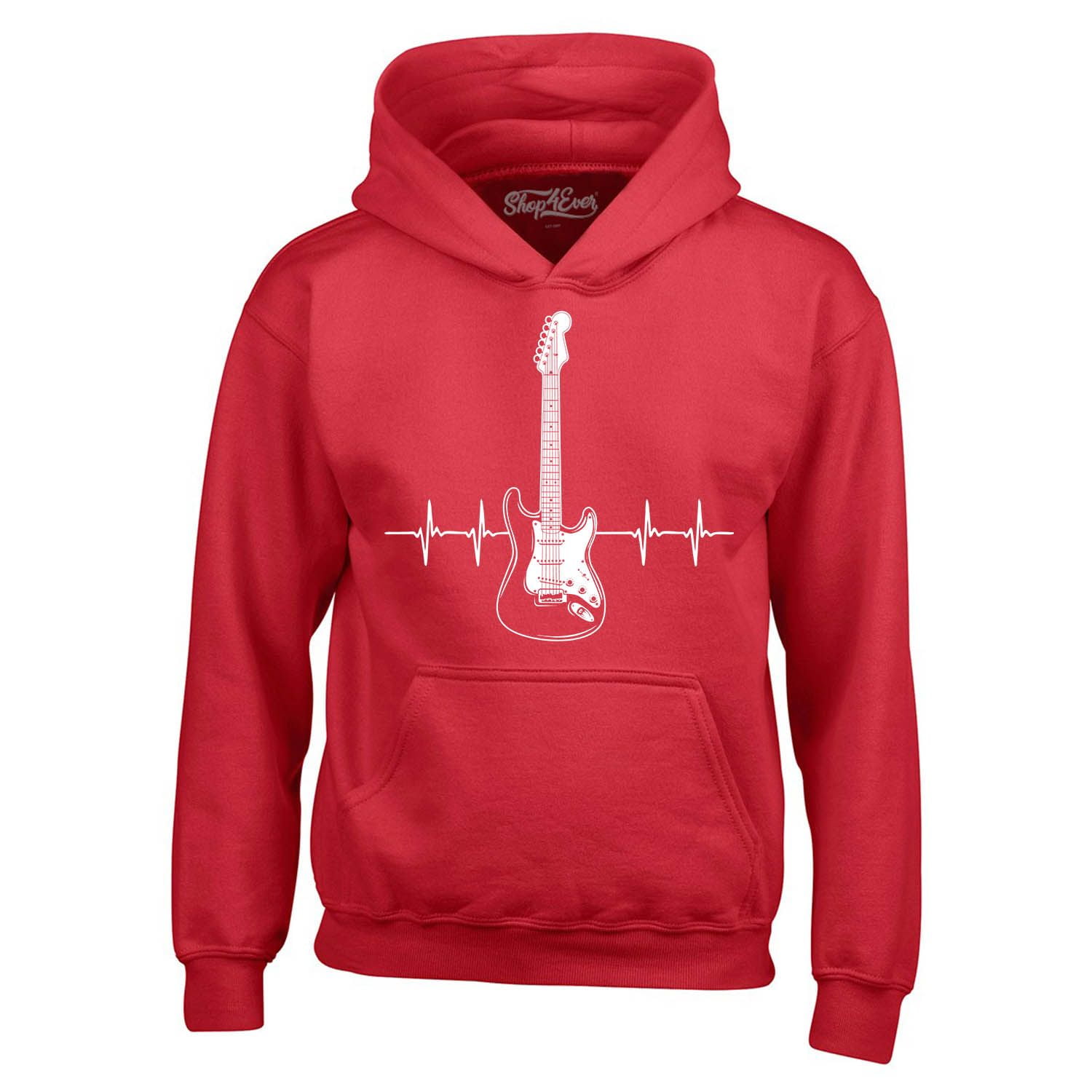 Shop4Ever Men's Electric Guitar Heartbeat Musician Hooded Sweatshirt Hoodie XX-Large Red