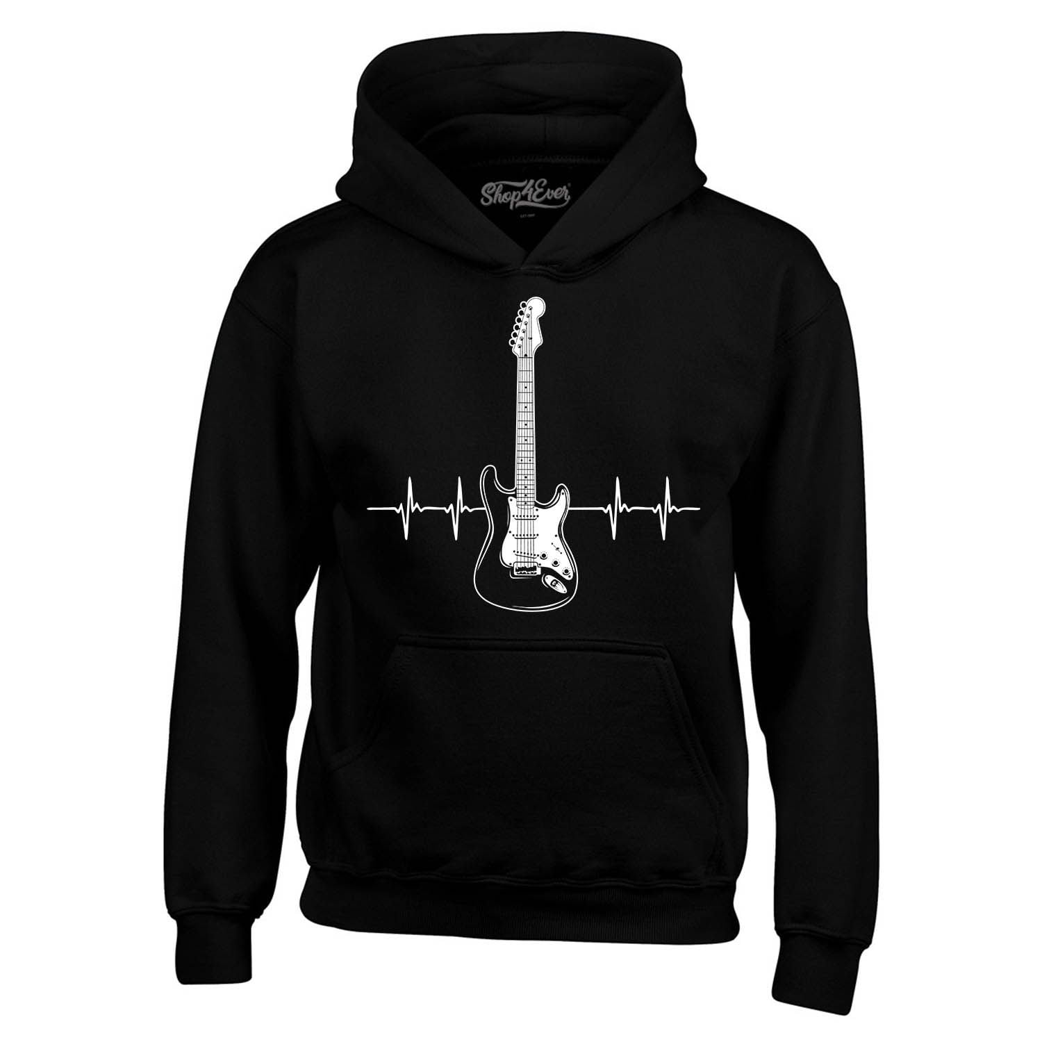 Shop4Ever Men's Electric Guitar Heartbeat Musician Hooded Sweatshirt Hoodie XXXX-Large Black