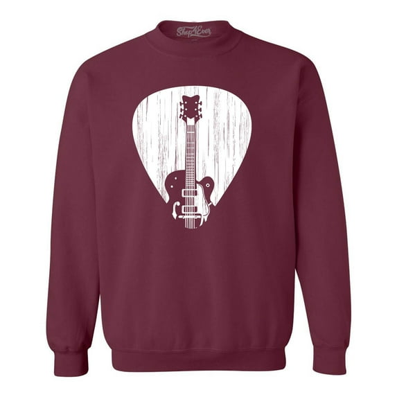 Shop4Ever Men's Electric Guitar Pick Musician Crewneck Sweatshirt XXX-Large Maroon