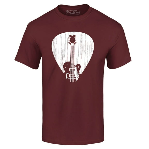 Shop4Ever Men's Electric Guitar Pick Musician Graphic T-shirt Large Maroon