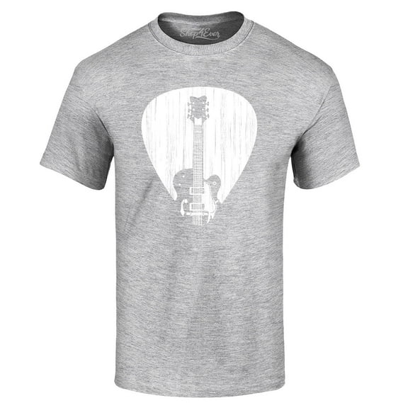 Shop4Ever Men's Electric Guitar Pick Musician Graphic T-shirt X-Large Sports Grey