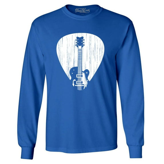 Shop4Ever Men's Electric Guitar Pick Musician Long Sleeve Shirt XXX-Large Royal Blue