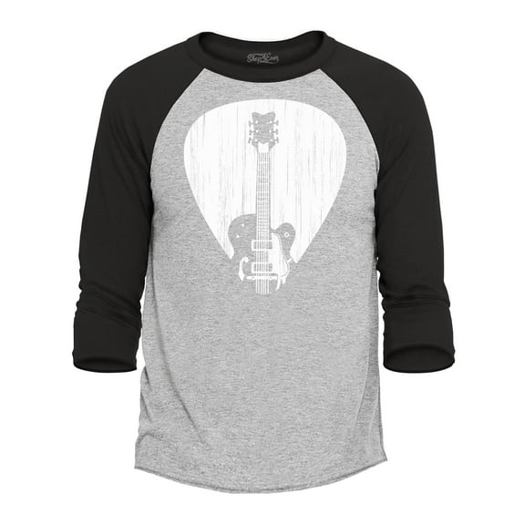 Shop4Ever Men's Electric Guitar Pick Musician Raglan Baseball Shirt Small Heather Grey/Black