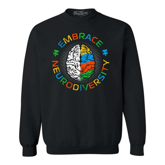 Shop4Ever Men's Embrace Neurodiversity Brain Autism Spectrum ADS Crewneck Sweatshirt XXX-Large Black