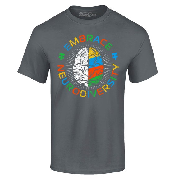 Shop4Ever Men's Embrace Neurodiversity Brain Autism Spectrum ADS Graphic T-shirt Medium Charcoal