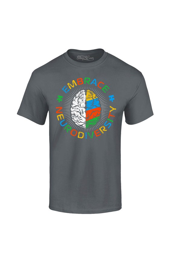 Men's Embrace Neurodiversity Brain Autism Spectrum ADS Graphic T-shirt Small Charcoal