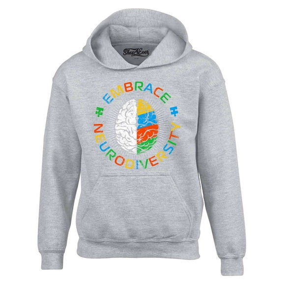 Shop4Ever Men's Embrace Neurodiversity Brain Autism Spectrum ADS Hooded Sweatshirt Hoodie Large Sports Grey