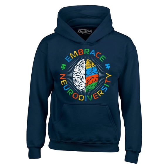 Shop4Ever Men's Embrace Neurodiversity Brain Autism Spectrum ADS Hooded Sweatshirt Hoodie XX-Large Navy